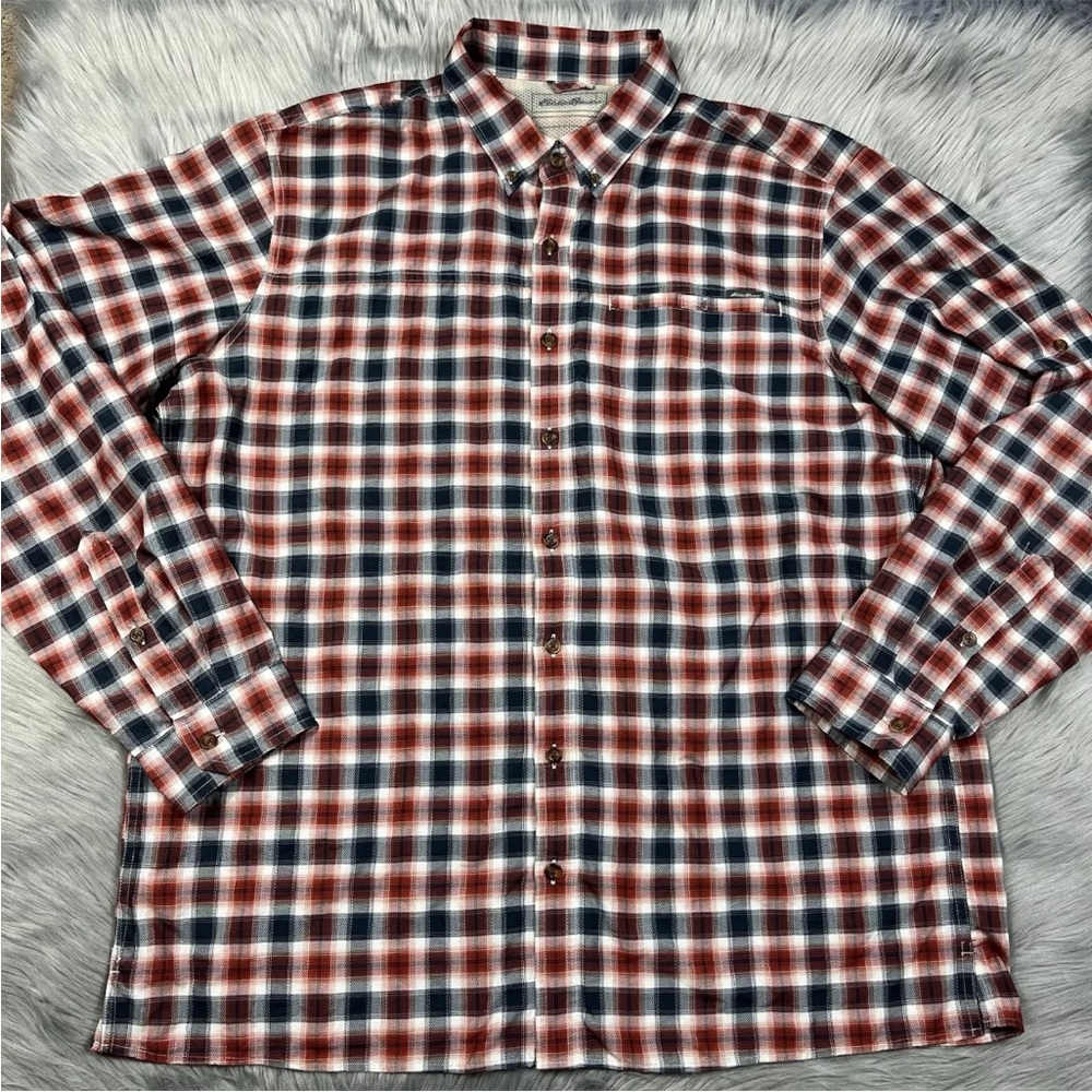 Eddie Bauer Men’s Polyester Nylon Plaid Long Sleeve Button Up Shirt